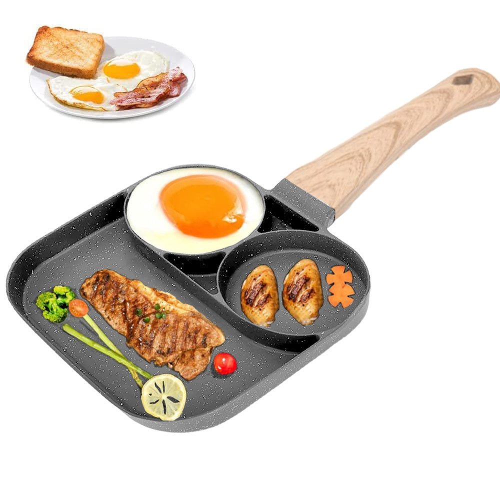 Non-Stick Egg and Hamburger Frying Pan with Wooden Handle - Ideal for Induction Cookers and Gas Stoves, Perfect for Cooking Eggs, Burgers, and More!