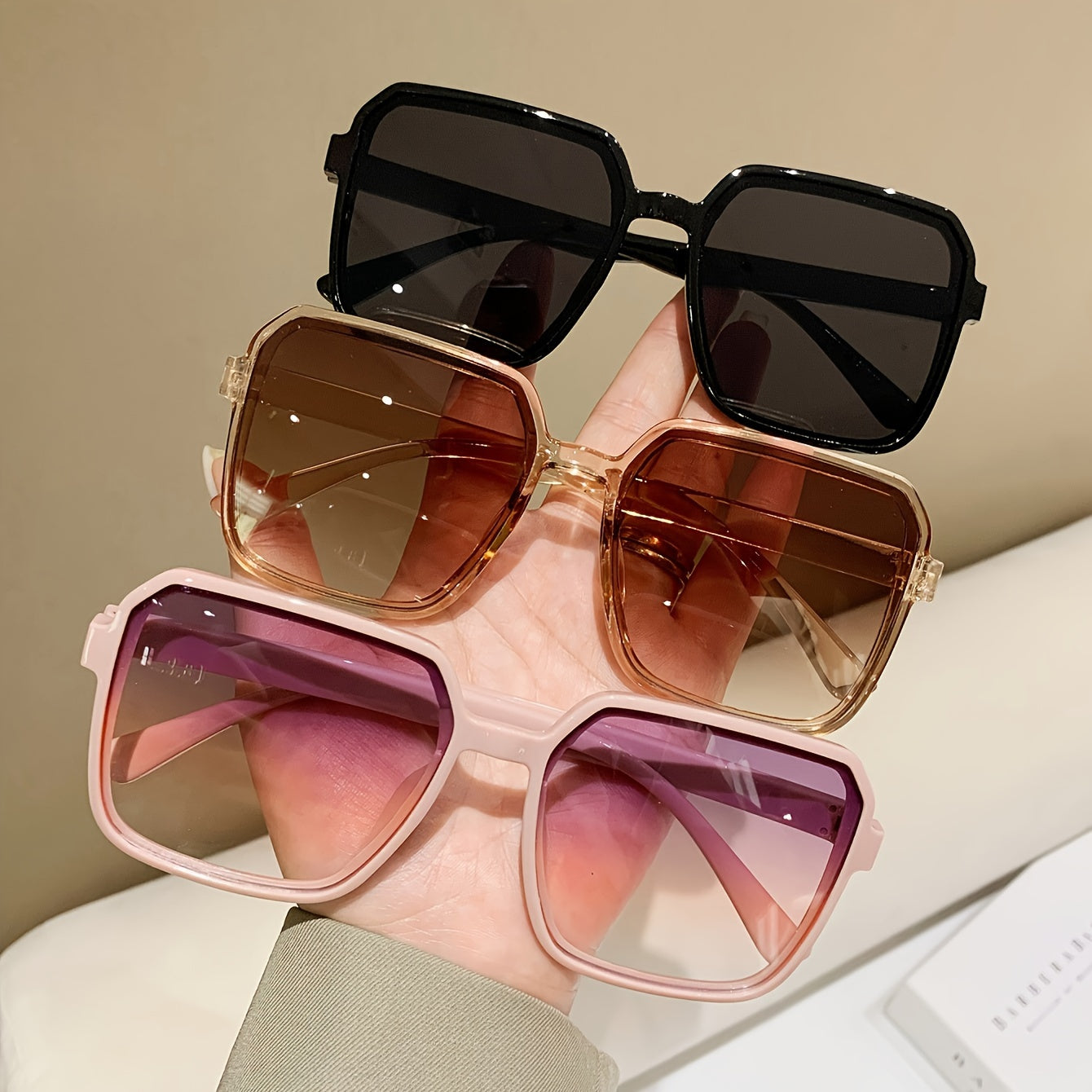 3 chic square fashion glasses for women with anti-glare, fashionable plastic frame and lens, square style.