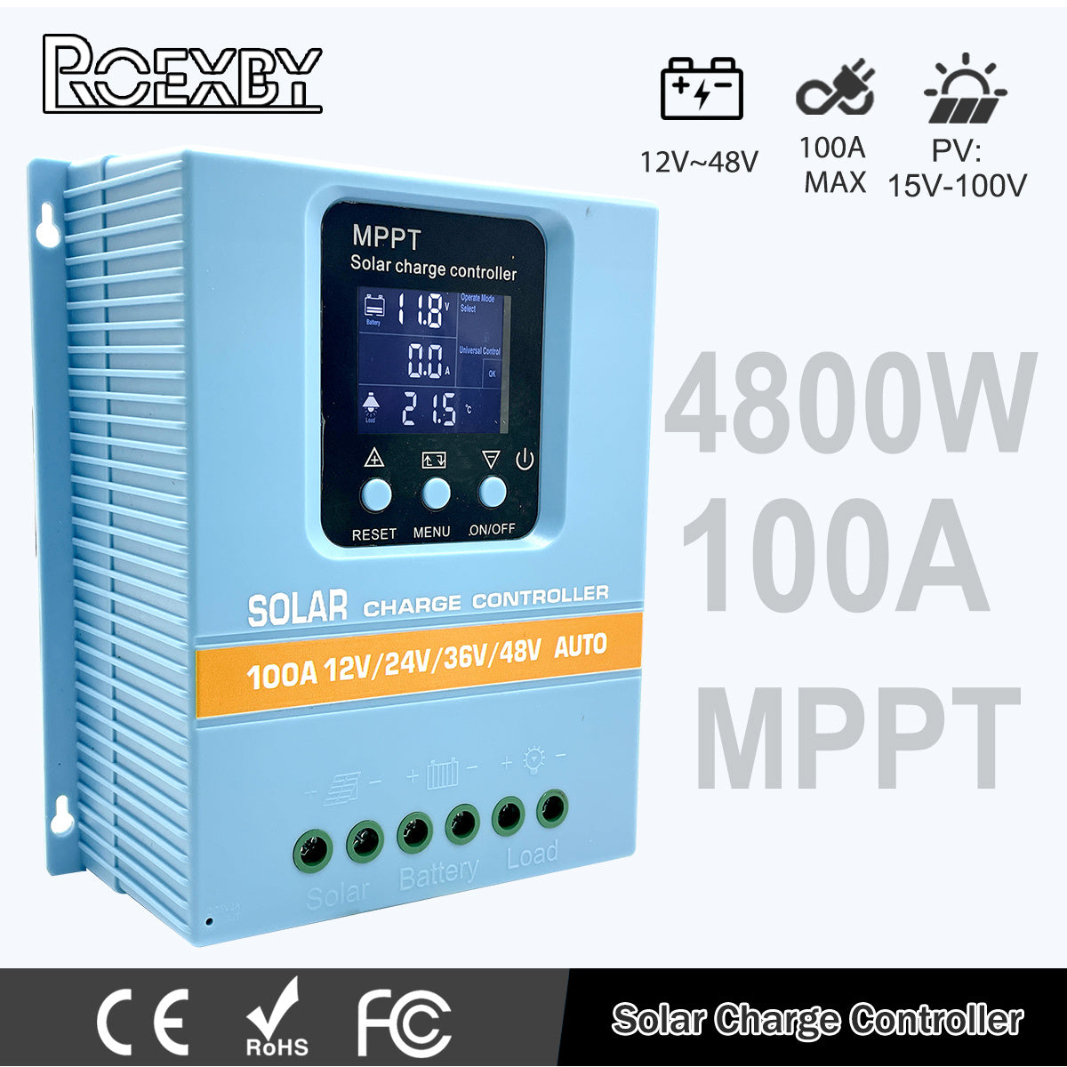 EOEXBY MPPT Solar Charge Controller 100A/80A/60A - for 12V/24V/36V/48V Systems, with Dual USB Ports, LCD Display & Night Recognition - Efficient Energy Management for Home and Solar Farms.