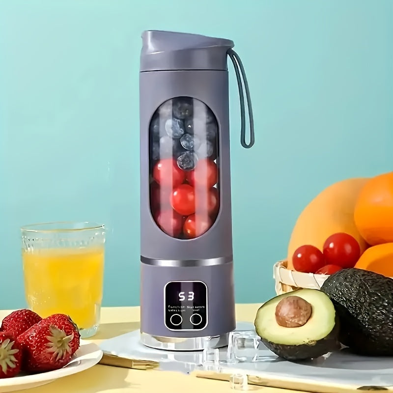 Compact Mini Blender and Juicer with 3-Speed Control and Digital Display, Featuring Tough Stainless Steel Blades, USB Rechargeable Lithium Battery, Sleek Round Plastic Body, and a Convenient <1L Capacity for Smoothies, Shakes, Fresh Juice. Perfect for