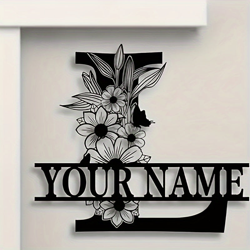 Unique Housewarming Gift - Personalized Home & Front Door Decor - Custom Metal Family Name Sign with Floral Design