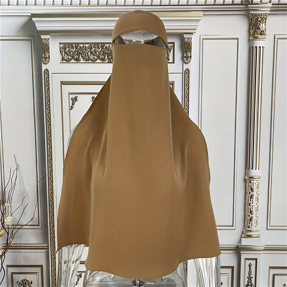 Casual and breathable head scarf for women during Ramadan, featuring a solid color back tie, ideal for wearing as a hijab or turban. This versatile head wrap also doubles as a face covering.