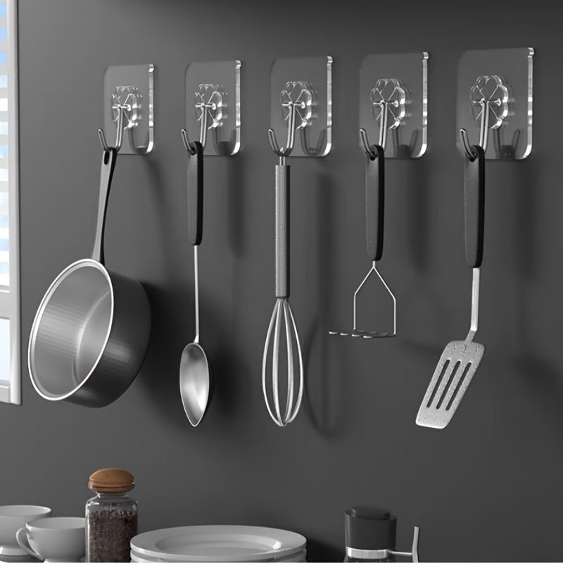 10pcs Fashion Acrylic Kitchen Utensil Hooks with No Drill Adhesive for Easy Wall Mount Storage and Organization