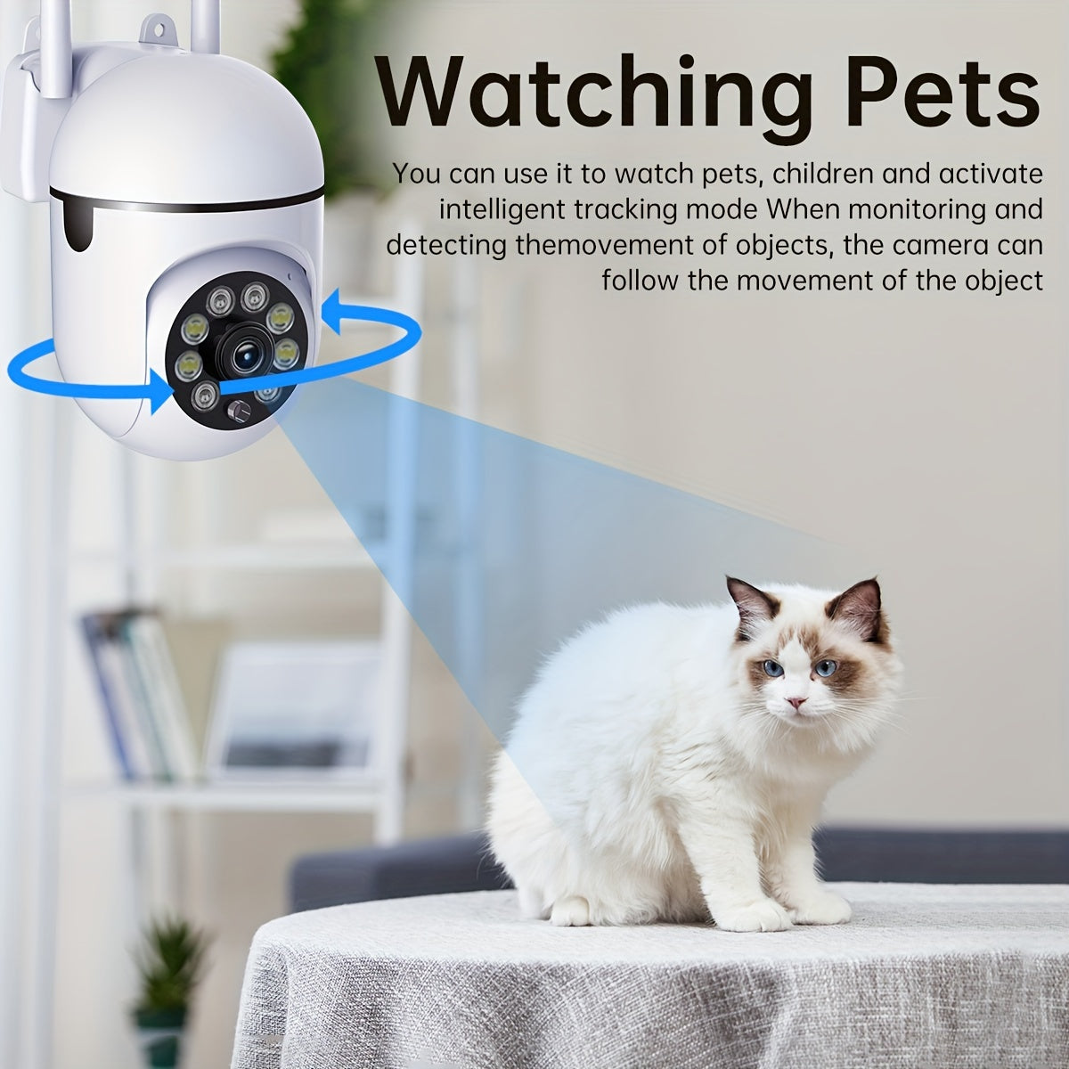 Indoor Use 1080P HD WiFi Security Camera Featuring Night Vision, Motion Detection, USB Power, App Control, 2-Way Audio, and PTZ Function