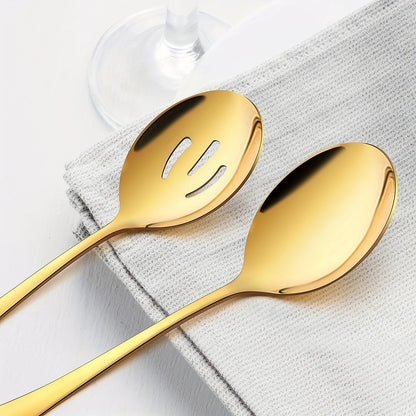 4/6/8PCS Golden Serving Utensils, Serving Spoons, Slotted Spoons, Premium Stainless Steel Buffet Spoons for Events, Mirror Polished, Dishwasher Safe.