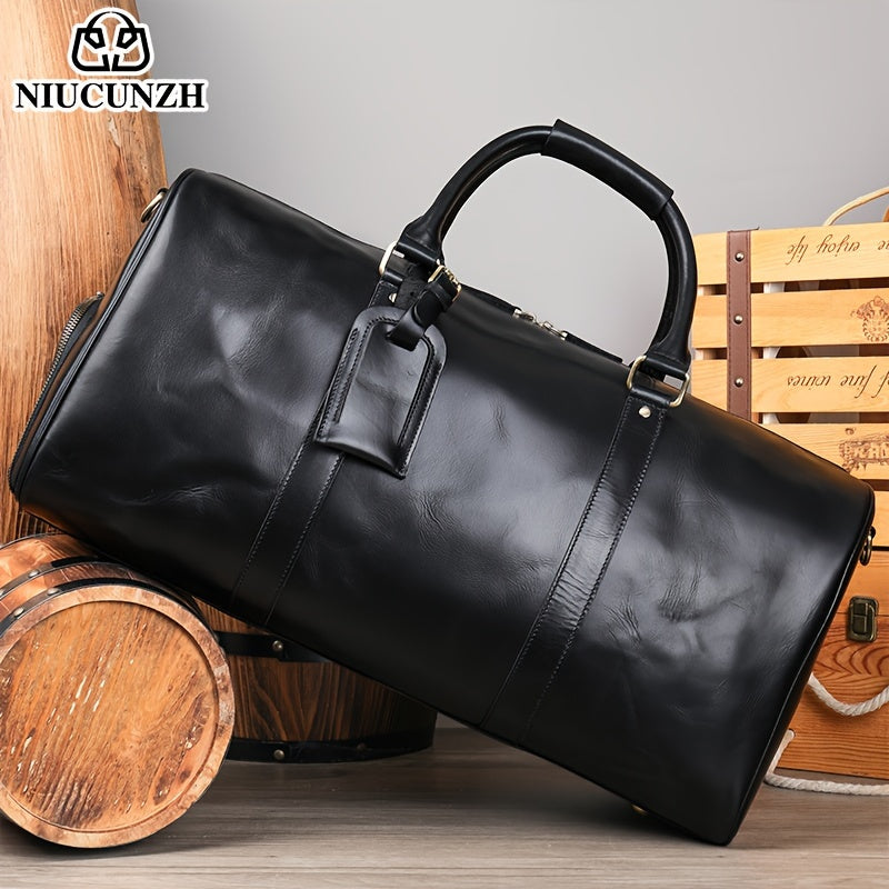 1pc Vintage Cowhide Leather Tote Bag with Large Capacity