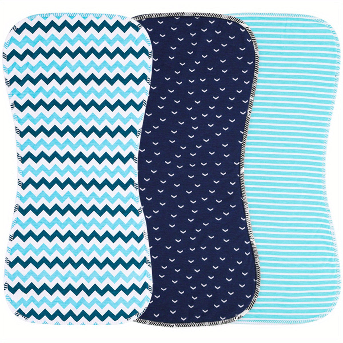 Set of 3 cotton burp cloths for baby boys, designed for extra absorbency and softness. Perfect for newborns, these large-sized cloths are great for catching spit up and keeping baby clean.