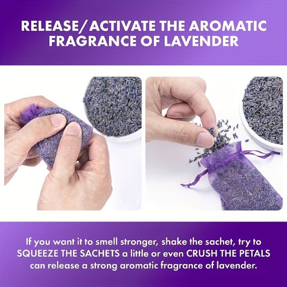 6 lavender scented sachets with artificial purple flowers for fresh fragrance in any space - perfect for drawers, closets, and rooms. No batteries needed.