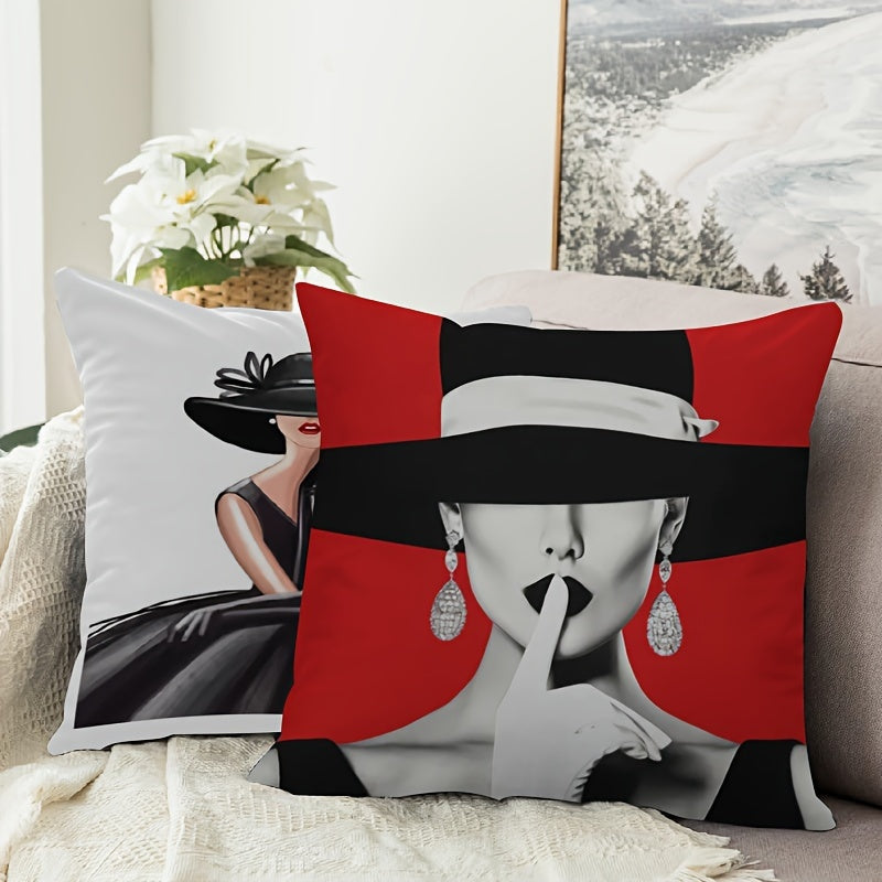 This elegant pillowcase features a French style double-sided retro noble lady portrait design. Made with 100% polyester, this woven decorative square cushion cover comes with a zipper for easy removal and is machine washable. Measuring 44.96 x 44.96 cm