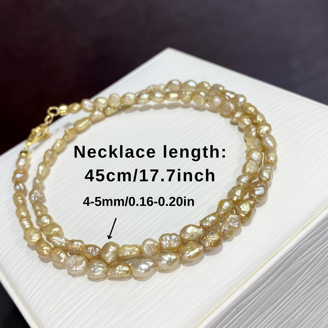 Women's Vintage Style Freshwater Baroque Pearl Necklace, featuring Natural Golden Pearls in a Multi-Strand design with No Plating. This elegant necklace is perfect for both daily wear and special occasions. It makes an ideal gift for Mardi Gras