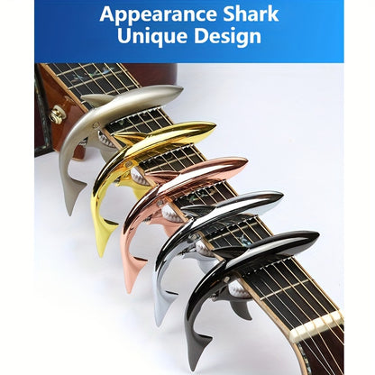 Stylish zinc alloy capo for acoustic and electric guitars, changes pitch.