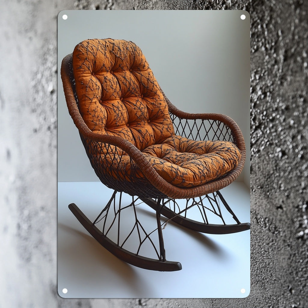 Metal and rattan rocking chair sign - ideal for office decor.