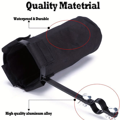 Durable waterproof nylon drumstick bag, holds 10 pairs. Features clamp-on holder and secure aluminum locking system.