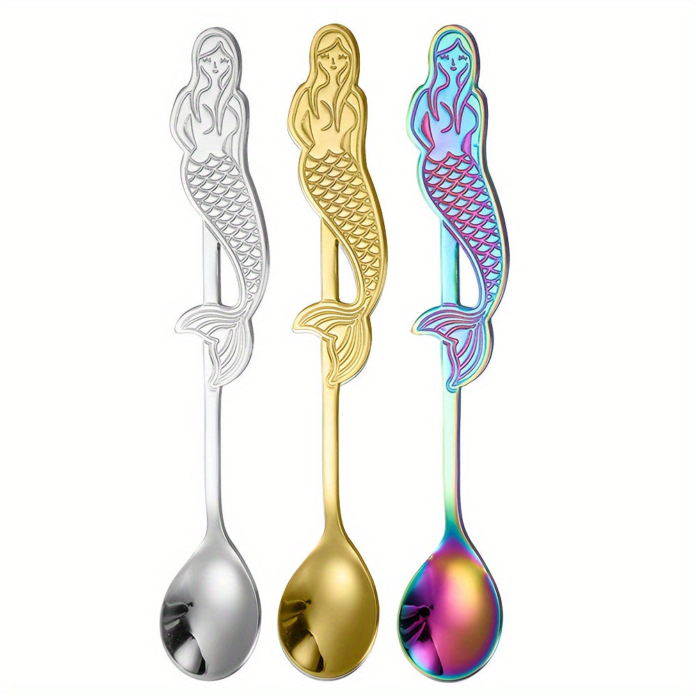 Mermaid Shaped Coffee Spoon made of 304 Stainless Steel, Perfect for Coffee Shops, Christmas, Thanksgiving, Weddings, and Housewarmings. Ideal Gift and Kitchen Decor with Mirror Finish, Dishwasher Safe.