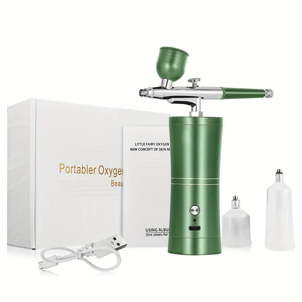 Compact kit includes air compressor, mist sprayer, airbrush, and spray gun for various applications.