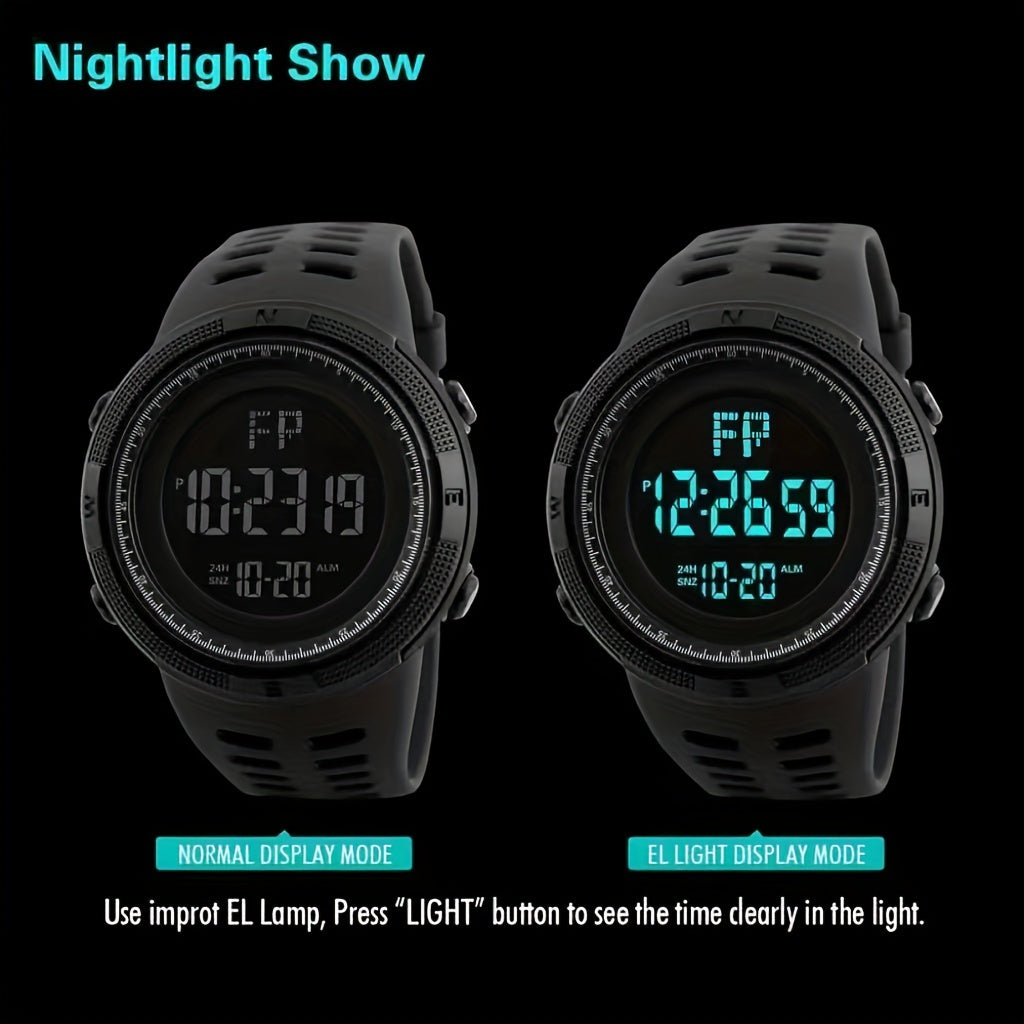 Modern Men's Digital Watch featuring LED Night Light, Alarm, and Stopwatch - Tough Rubber Case, Silicone Band, Ideal for Outdoor Activities and Trendy Teenagers