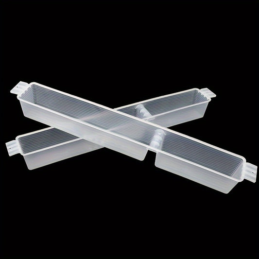 5 plastic honey bee feeder trays for feeding bees water and sugar at the hive entrance, translucent color.