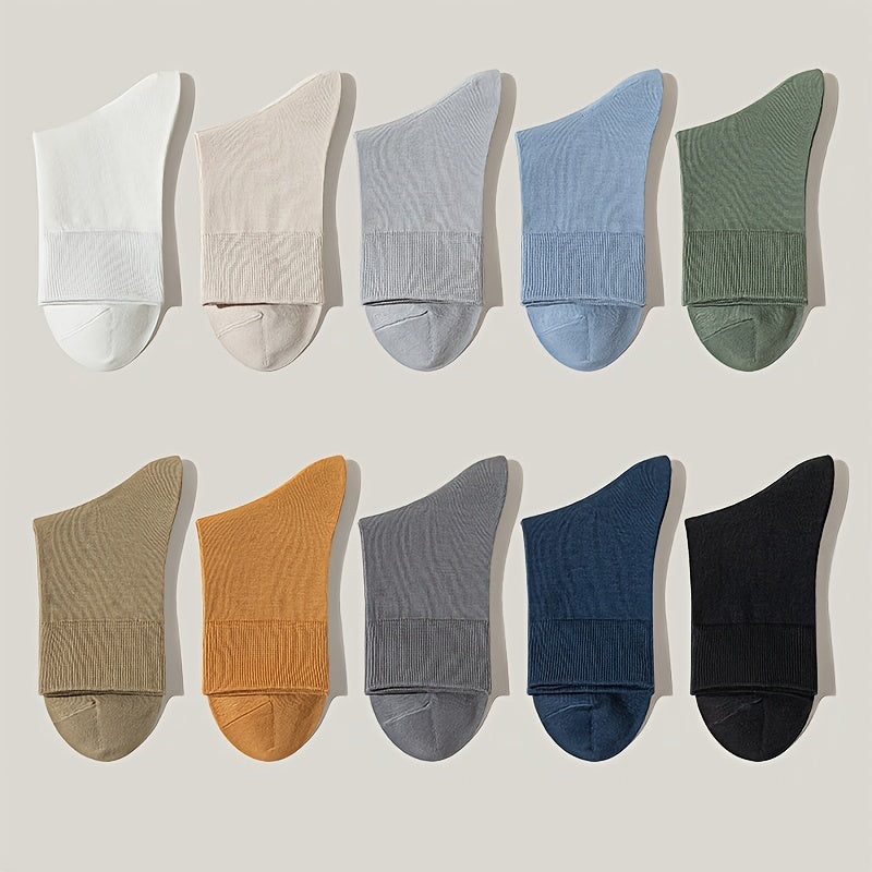 6 pairs of men's solid crew socks, thin cotton, breathable and sweat-absorbent for all seasons