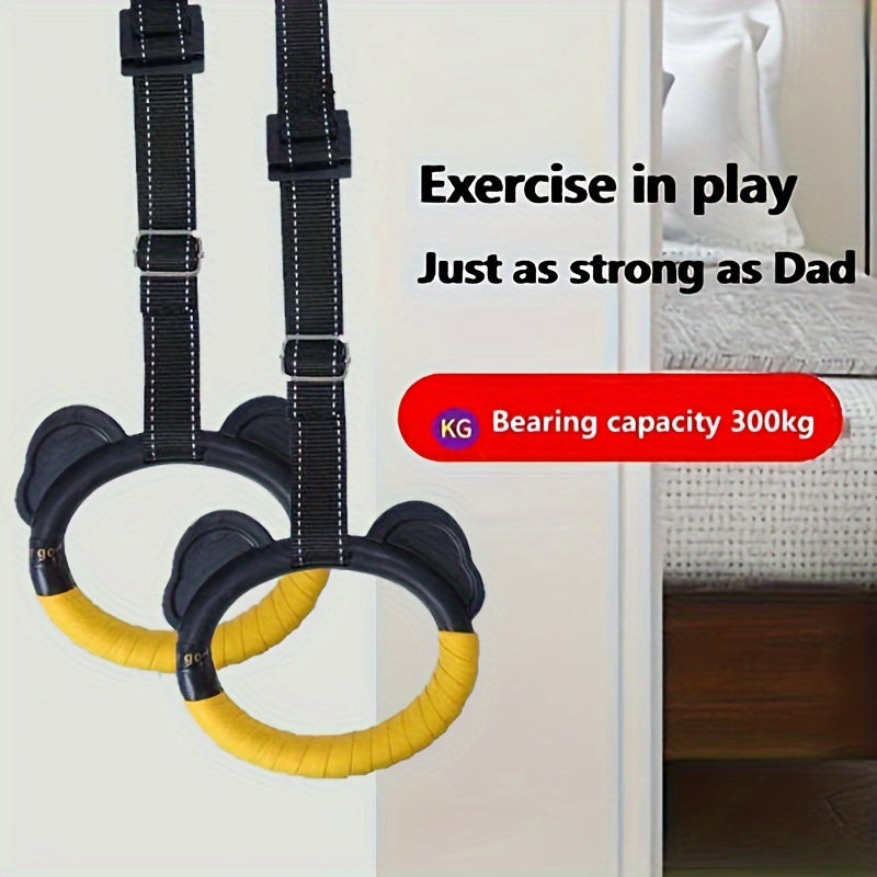 Durable PA gymnastics rings for teens, ideal for pull-ups and strength training, easy to install, supports up to 300.0KG. Perfect for home workouts and Thanksgiving.