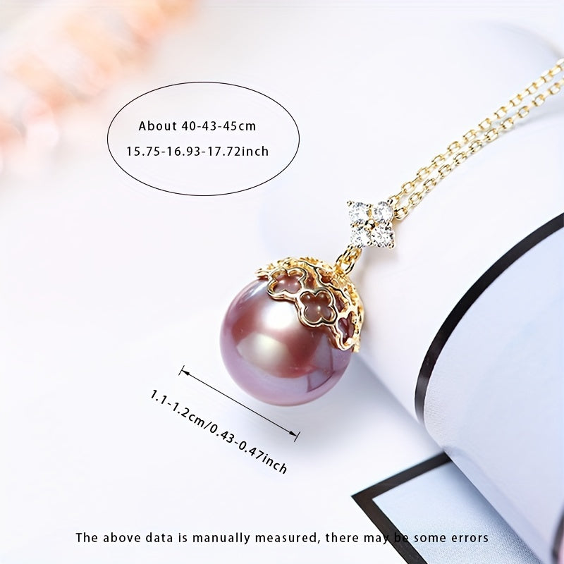 MUFAN's Elegant Freshwater Pearl Necklace features a 11-12mm natural purple June birthstone pendant with zirconia accents on a S925 silver chain. Perfect for daily wear or gift-giving, this necklace comes in a luxurious gift box and is free of any