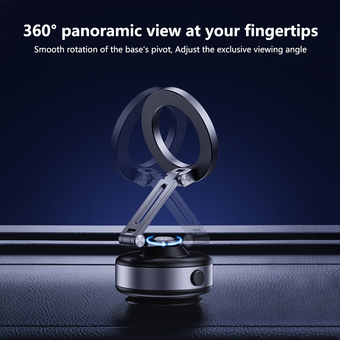 Dark Grey Magnetic Car Mount with 360° Rotation - Durable Aluminum Alloy, Strong Adhesion, Adjustable Stand for iPhone and Android Devices, Perfect for Live Streaming in car or at the Gym