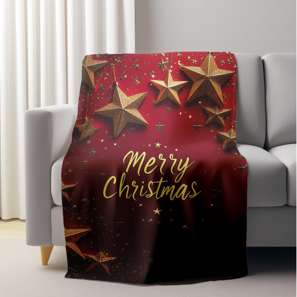 Soft and lightweight, this plush comfort blanket features a star and "Merry Christmas" print. Perfect for home leisure, office naps, or camping and car travel, this blanket is made with durable knit fabric in a contemporary style with mixed colors for