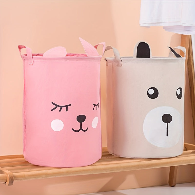 Waterproof fabric toy storage bin with cute cartoon design for kids' toys organization.