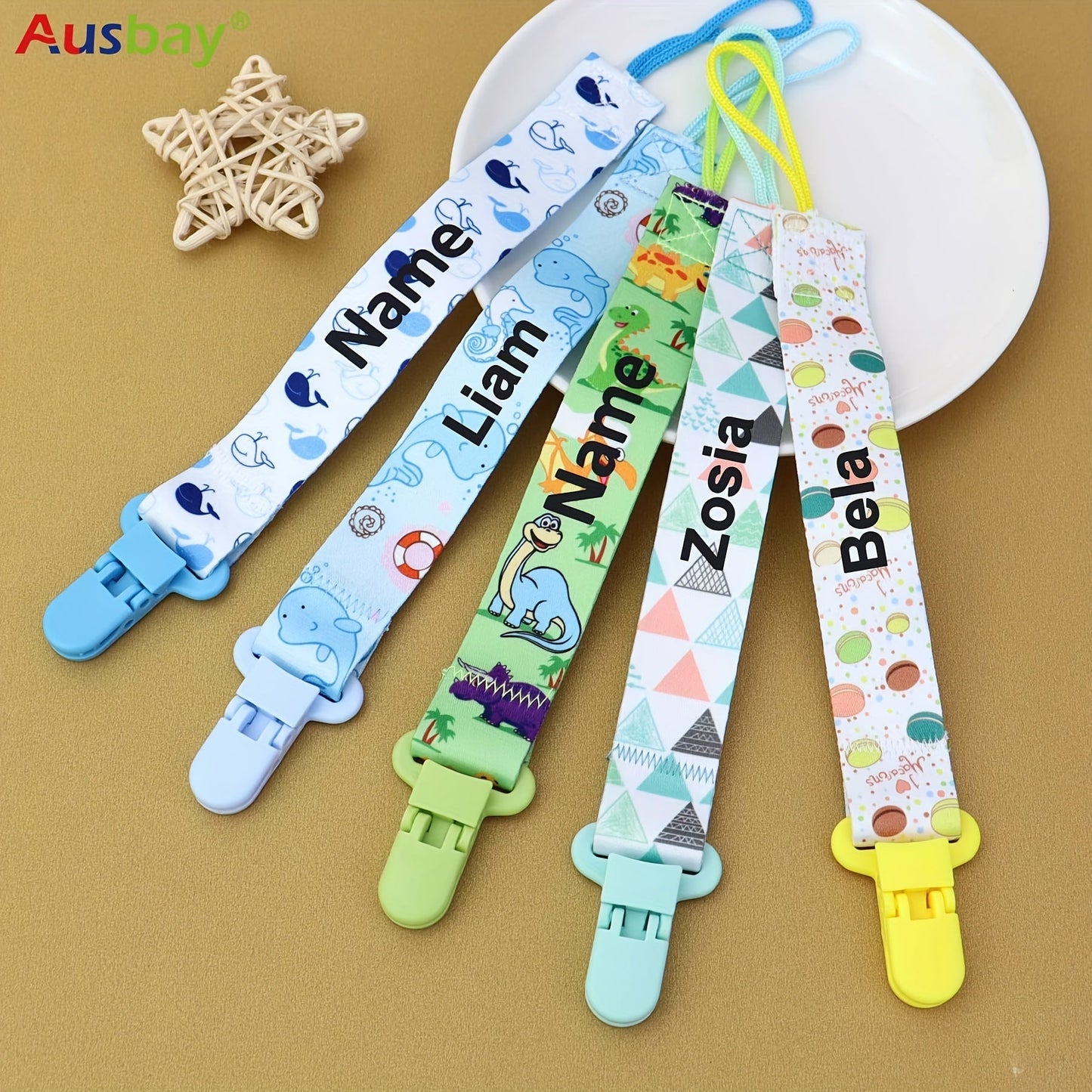 Set of 4 Custom Baby Pacifier Holder Clips for Boys & Girls, Adorable Personalized Designs, Universal Soother Clips for Halloween, Baptism, Thanksgiving, and Christmas