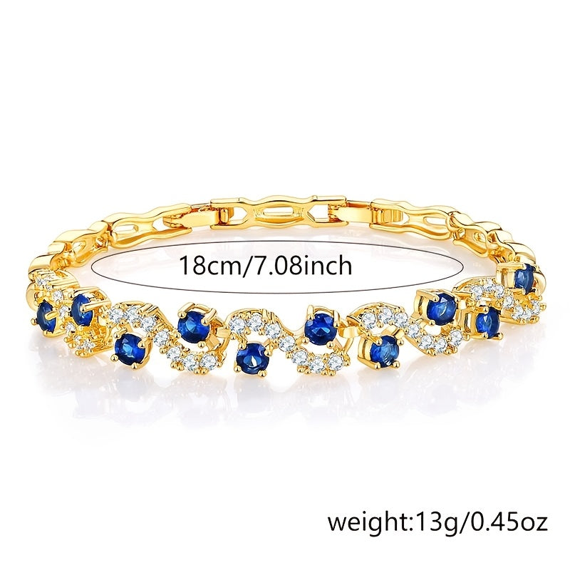 Stylish Blue Tennis Bracelet in 18K Gold-Plated with Shimmering Cubic Zirconia - Fashionable and Alluring Women's Accessory, Ideal for Celebrations and Special Occasions