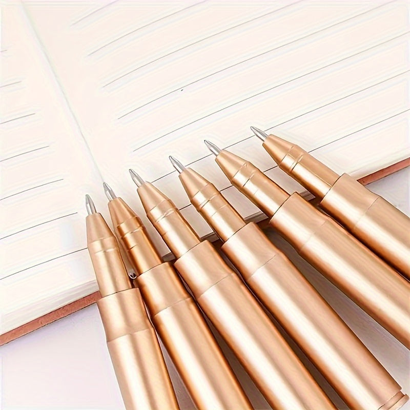 Six Golden Bullet Shaped Ballpoint Pens with Click-Off Cap - Blue Ink, Medium Point