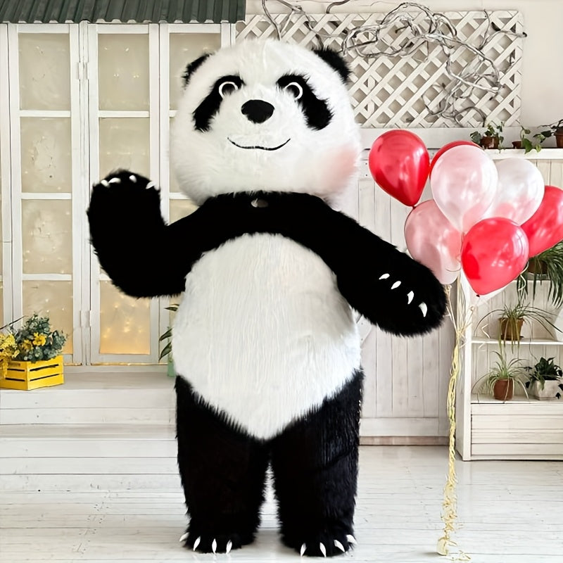 Giant panda inflatable costume with backpack & bow tie for parties, masquerades & holidays.