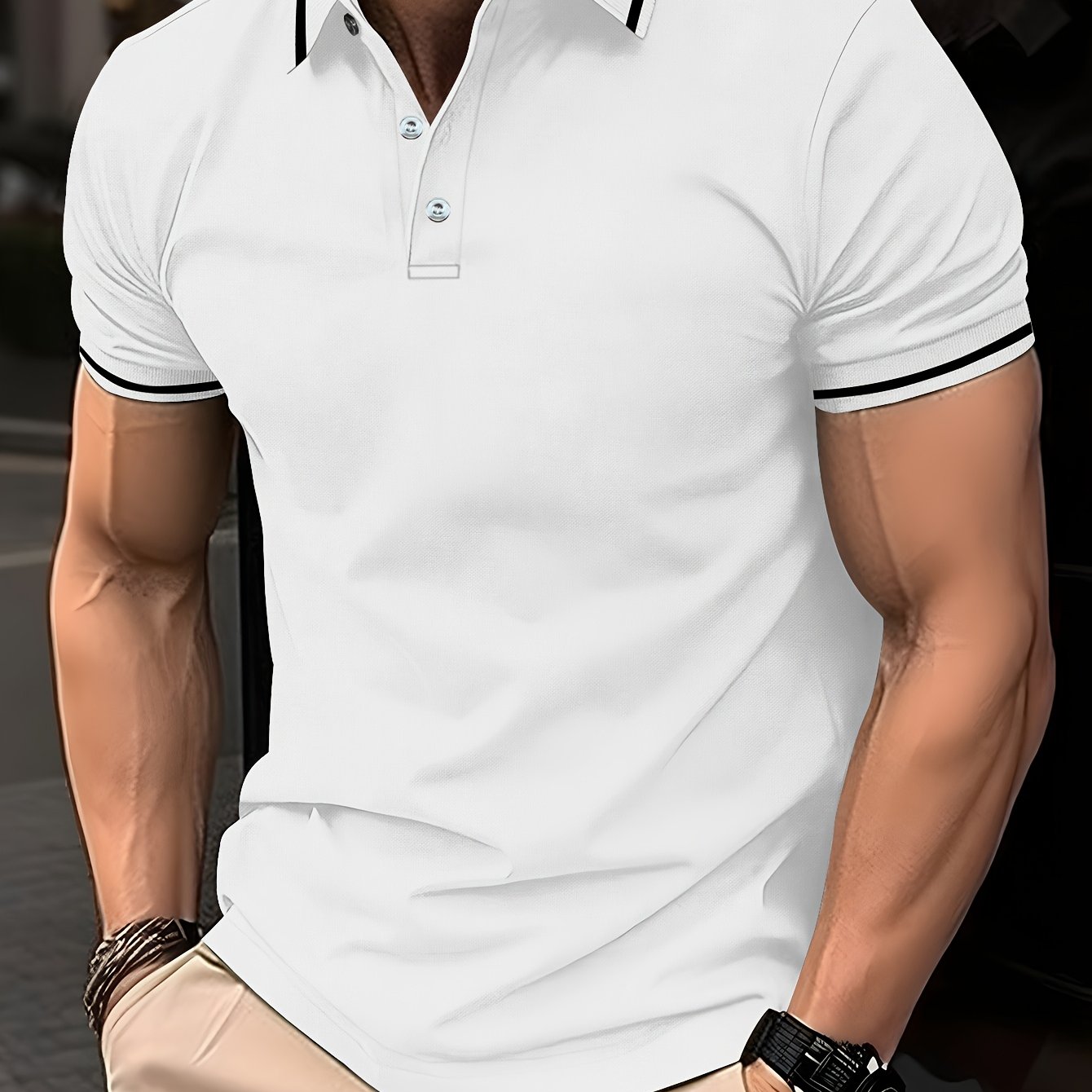 Men's Striped Golf Shirt, Short Sleeve Shirt for Summer Outdoor Casual Wear.