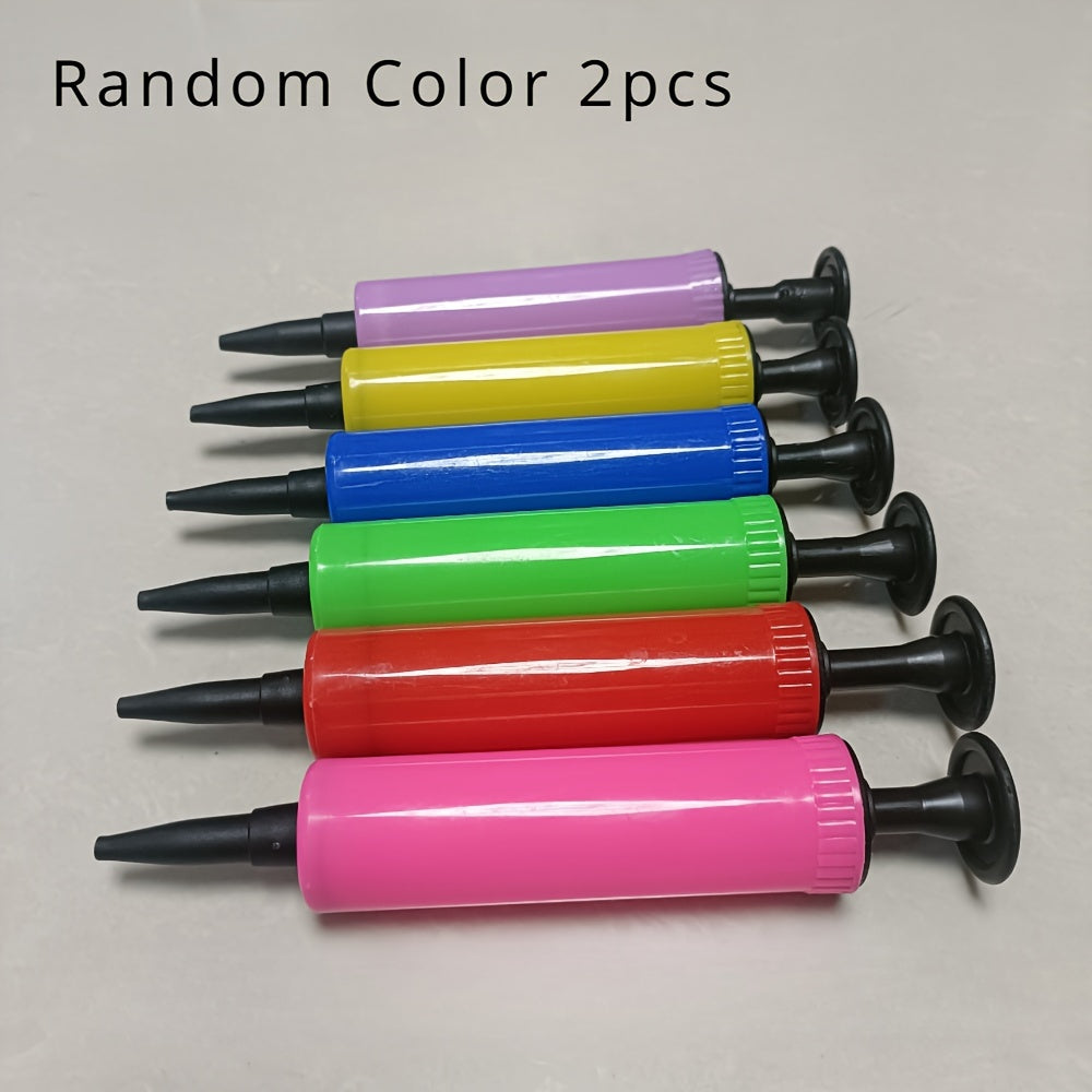 Two pieces of balloon pumps are essential accessories for wedding and birthday party decorations. These portable hand pumps make inflating balloons easy and convenient. Perfect for both foil and regular balloons, these handheld inflators are a must-have