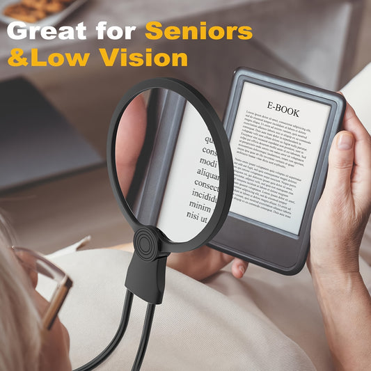 1pc Hands-Free Lighted Magnifier with Neck-Wearable Large Lens and LED Illumination, ideal for reading, sewing, and cross-stitching, featuring Type-C magnetic design.