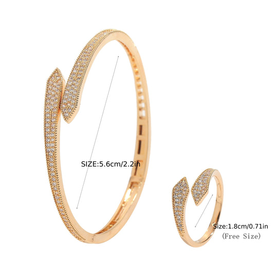 Stylish Zirconia Open Bangle and Ring Set designed for Women, Modern Fashion Accessories