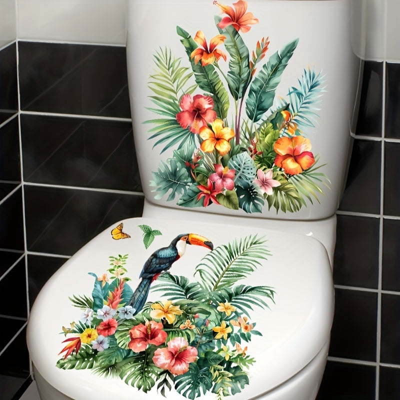 2 Nordic Floral Bathroom Decals: Waterproof PVC, Self-Adhesive for Toilets & Tanks, Adds Aesthetic Touch to Home Decor