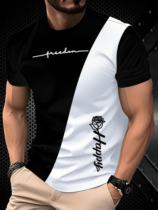 Men's Rose Print Color Blocked Tee - Perfect gift for casual style.