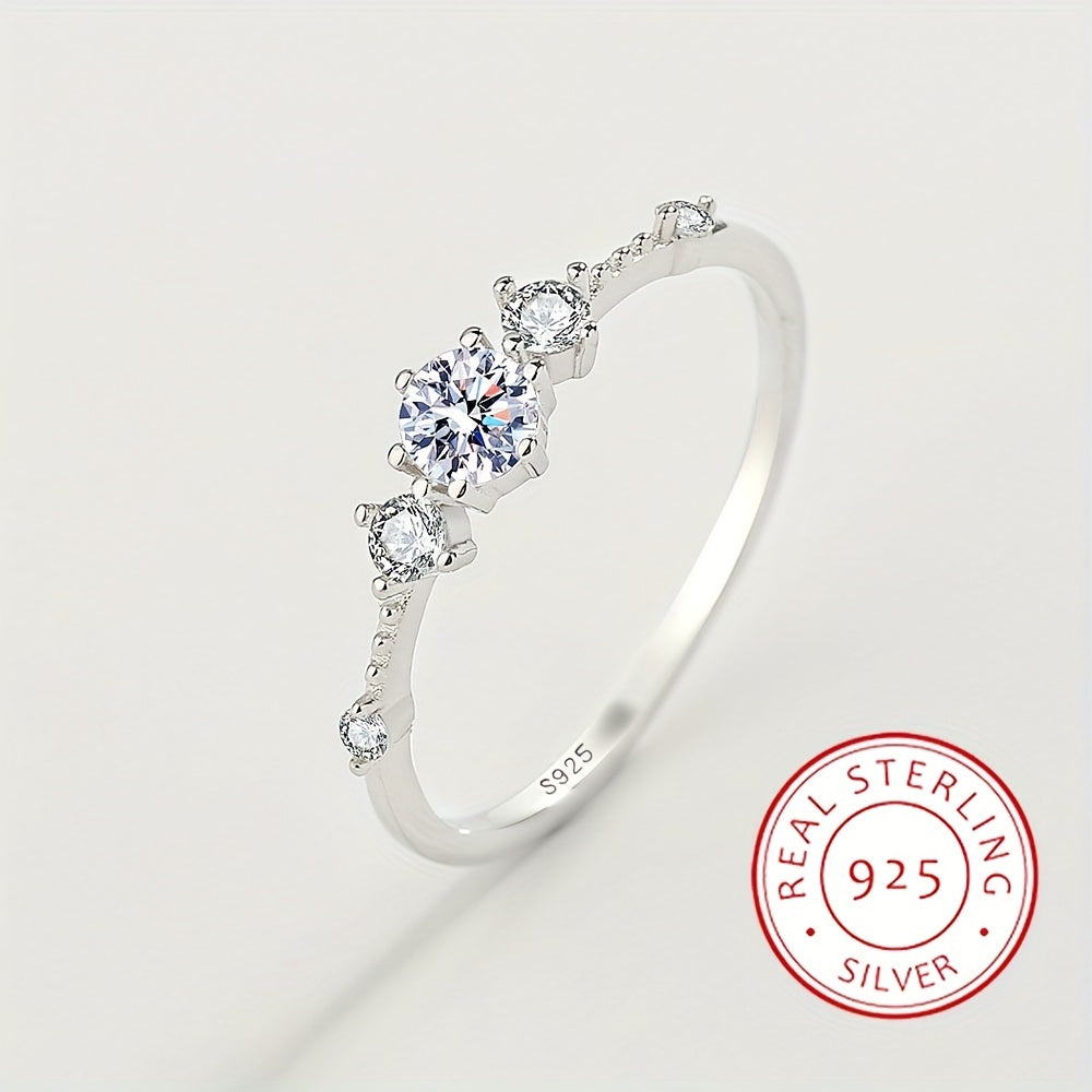 Dazzling Zirconia Inlaid Ring Made of 925 Sterling Silver - Perfect for Everyday Wear and Special Occasions, a High-Quality Gift for Women's Birthday