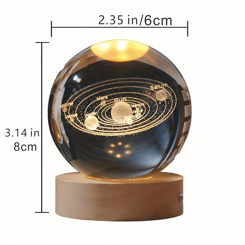 USB-powered 3D laser crystal ball night light with galaxy design - great for gifts and home décor, ideal for holidays and graduations.