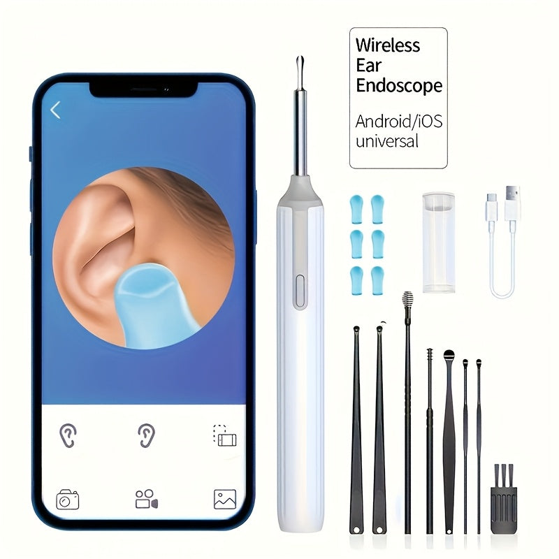 Cuckoo Yun Ear Wax Removal Tool with camera, USB-powered, rechargeable, Wi-Fi, HD scope, LED lights, and 6 ear picks. Perfect gift for earwax removal.