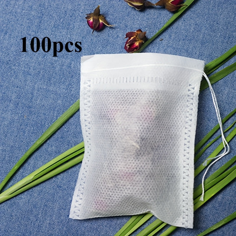 Set of 100 Non-Woven Disposable Tea Bags, Clear, Perfect for Spices and Loose Tea, Durable and Leak-Proof, BPA-Free, Great for Kitchen Storage