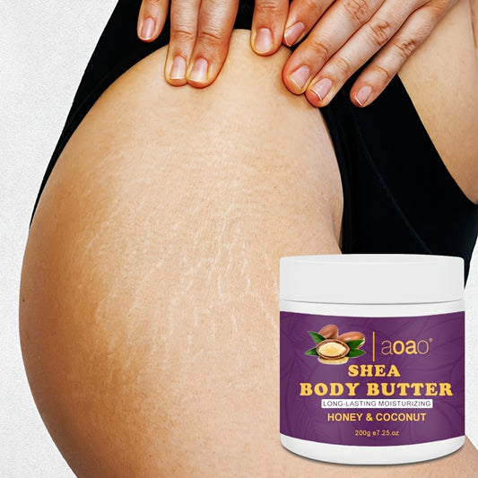 Aoao Shea Body Butter kokos yog'i va E vitamini bilan - Gipoallergen, barcha teri turlari uchun namlovchi krem, silliq va porloq teri uchun tabiiy ingredientlar