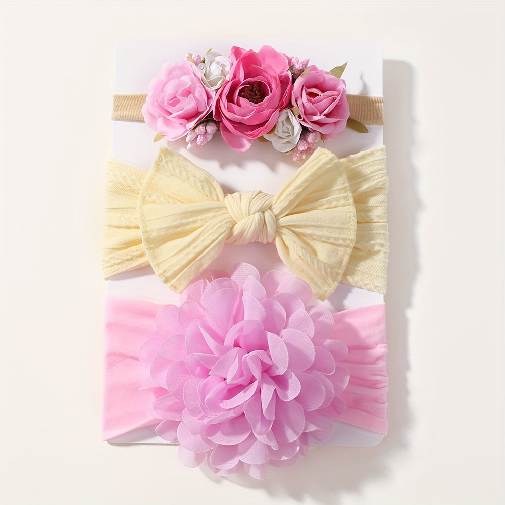 3 cute girl's nylon headbands perfect for styling hair.