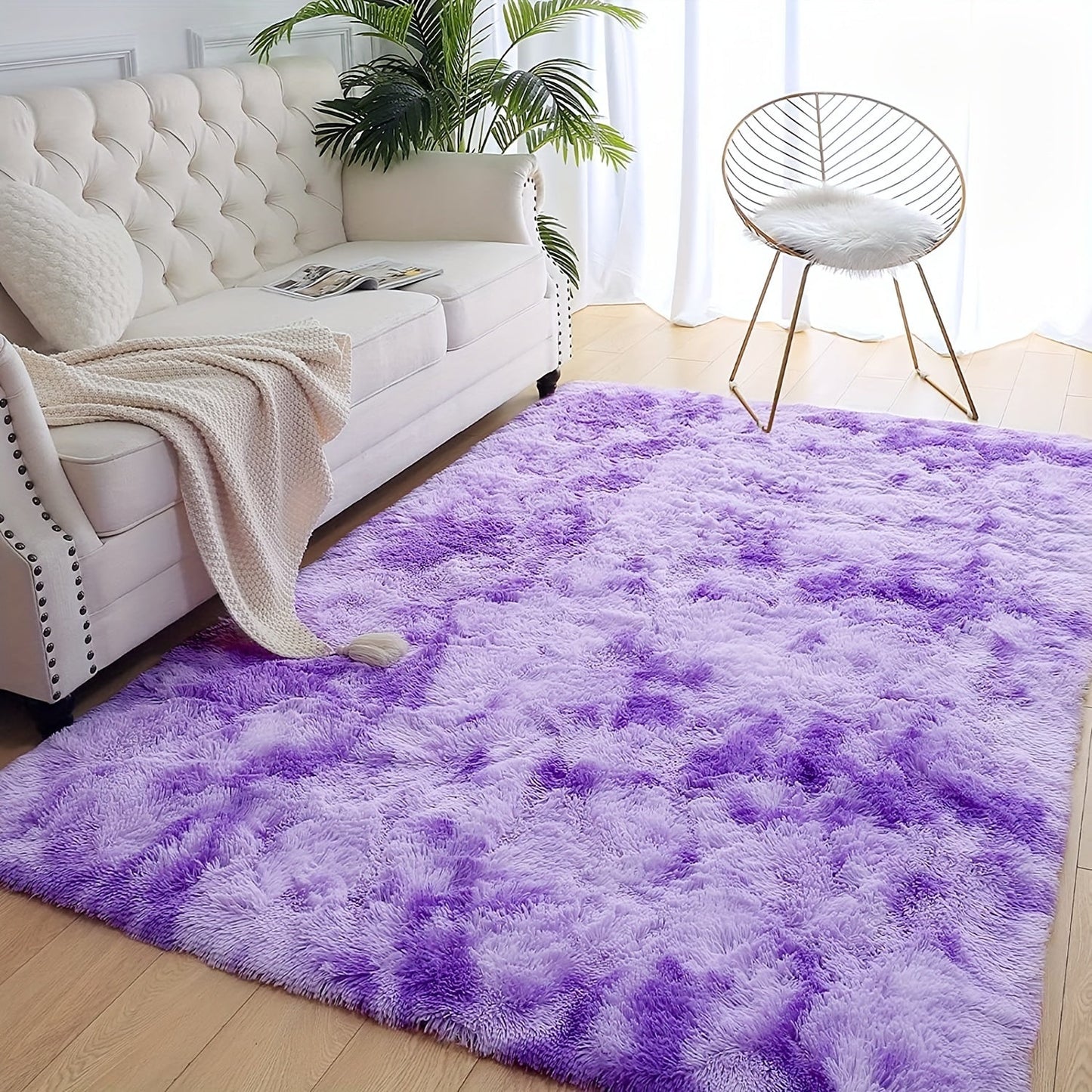 Luxurious Shag Area Rug: This modern plush fuzzy rug is perfect for adding comfort and style to any room. It is machine washable and non-shedding, making it ideal for use in the bedroom or as a bedside rug. The non-slip shaggy design is perfect for