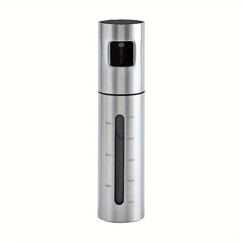 A 100ml stainless steel oil spray bottle for household kitchen use, perfect for seasoning and barbecuing with olive oil.