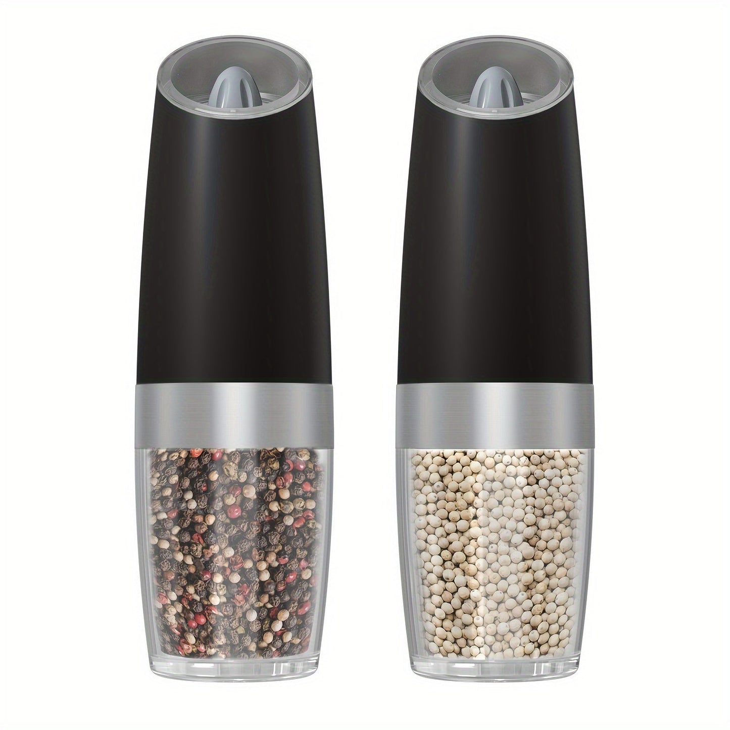 Electric Salt and Pepper Grinder Set with Adjustable Coarseness, Battery Operated, LED Light, One-hand Operation, Stainless Steel - Available in Multiple Colors.