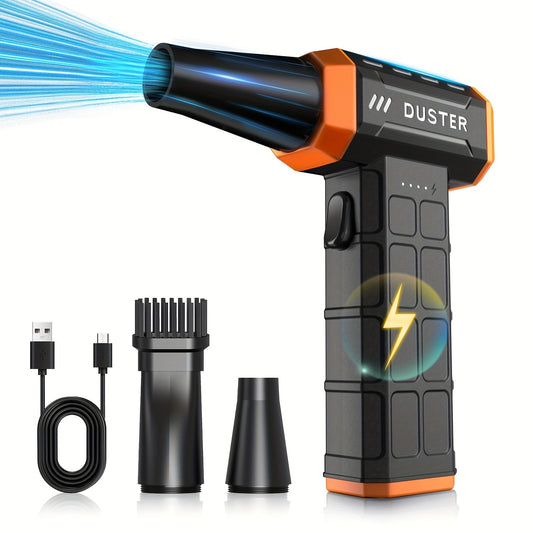 1pc Turbo Jet Electric Compressed Air Duster with Turbo Jet Dry and 3 Compressed Air Cans, USB rechargeable, suitable for keyboards, PCs, and electronics. Made of ABS resin, ≤36V, 0-200W.