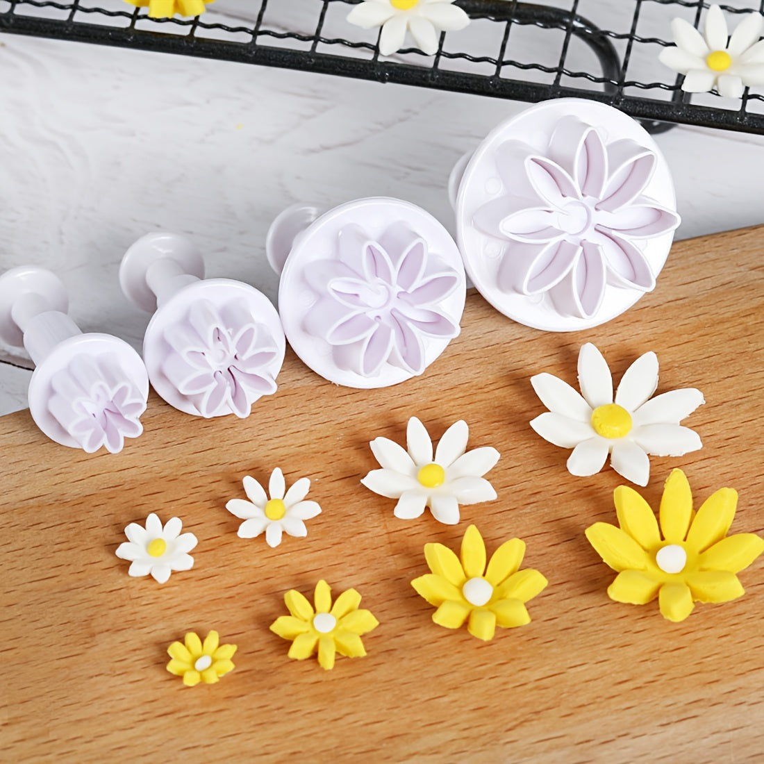 Set of 4 Fondant Molds in Flower Shapes for Homemade Cookie and Candy Creations, Essential Baking Tools and Kitchen Gadgets