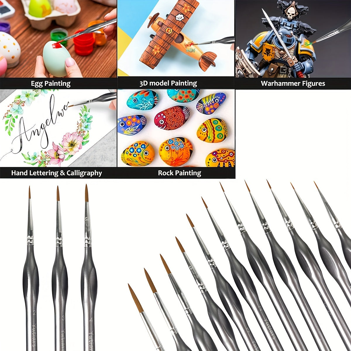 11pcs Micro Brush Set with Gourd Handles - Perfect for Acrylic Art, Miniatures & Modeling - High-Quality Precision Brushes for Artists.