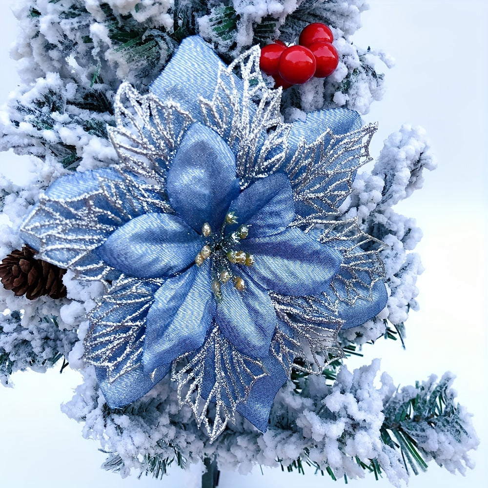 Kelzero 6-Pack Boho uslubidagi sun'iy Poinsettia gullari: 15 sm mato va plastik Rojdestvo daraxti uchun bezaklar, to'plar va zanjirlar - turli tadbirlar uchun ko'p maqsadli bayram bezaklari - elektr yoki parrandalar kerak emas